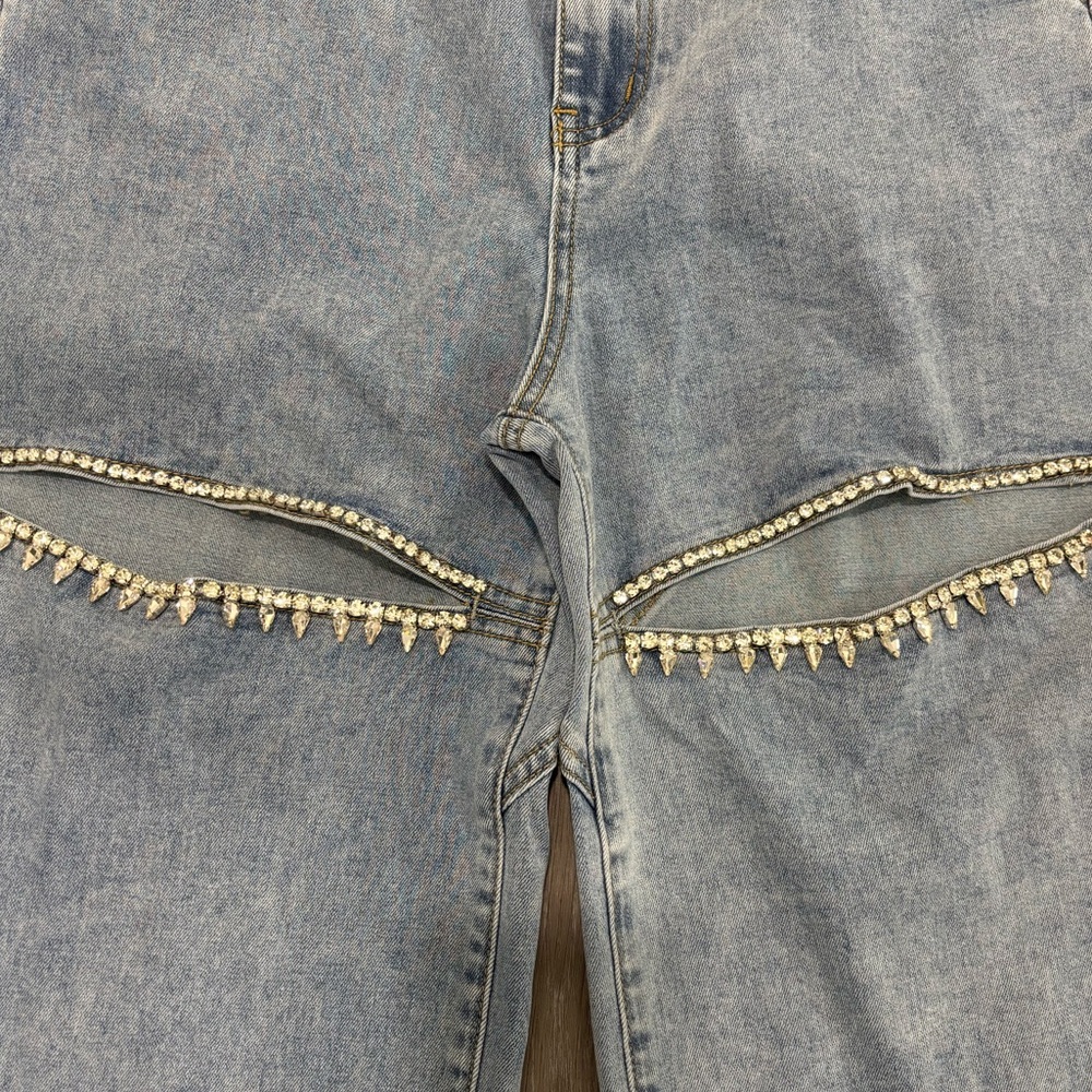 Ultra High Rise Wide Leg Rhinestone Stretch Jean - Picture 8 of 9